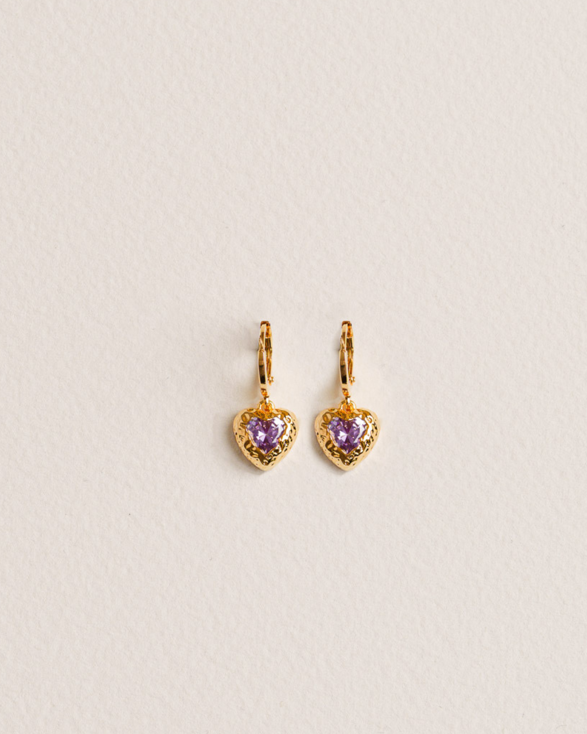 18K Gold-plated heart-shaped earrings with purple gemstones