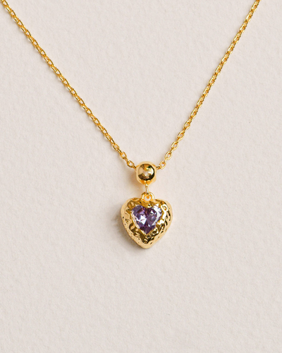 18K Gold-plated necklace with a heart-shaped pendant featuring a purple gemstone