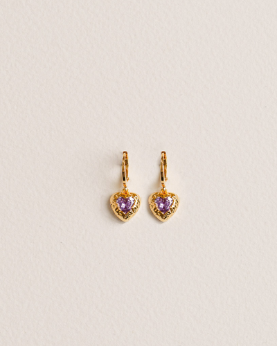18K Gold-plated heart-shaped earrings with purple gemstones