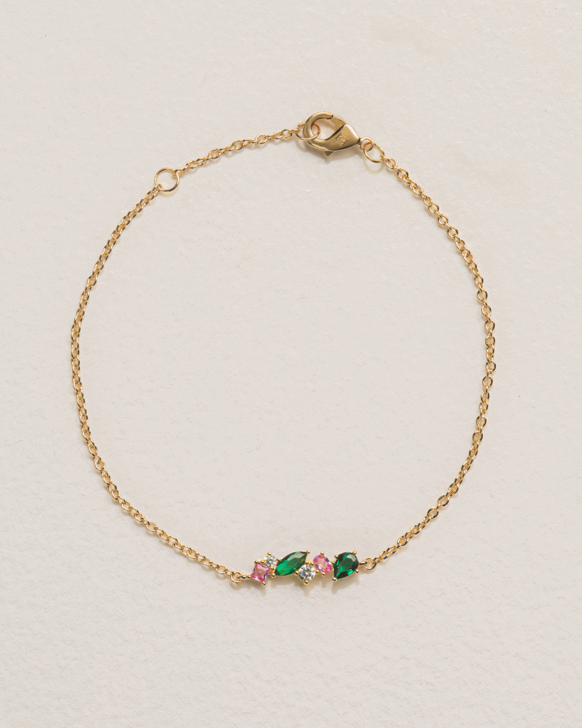 18k gold-plated bracelet with two colors zirconias: pink and green