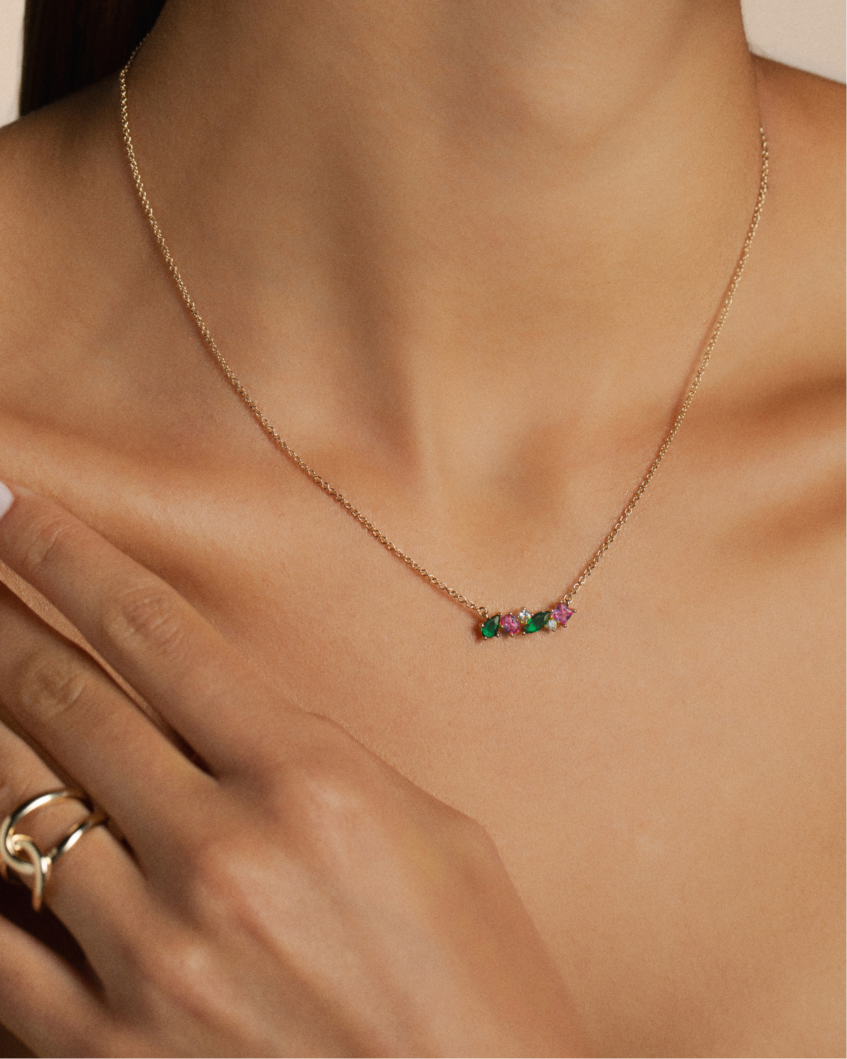 18k gold-plated necklace with colorful gemstones zirconia