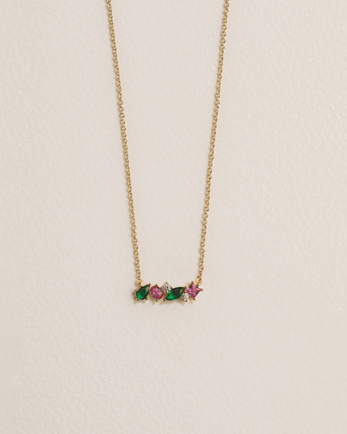 18k gold-plated necklace with colorful gemstones zirconias in pink and green